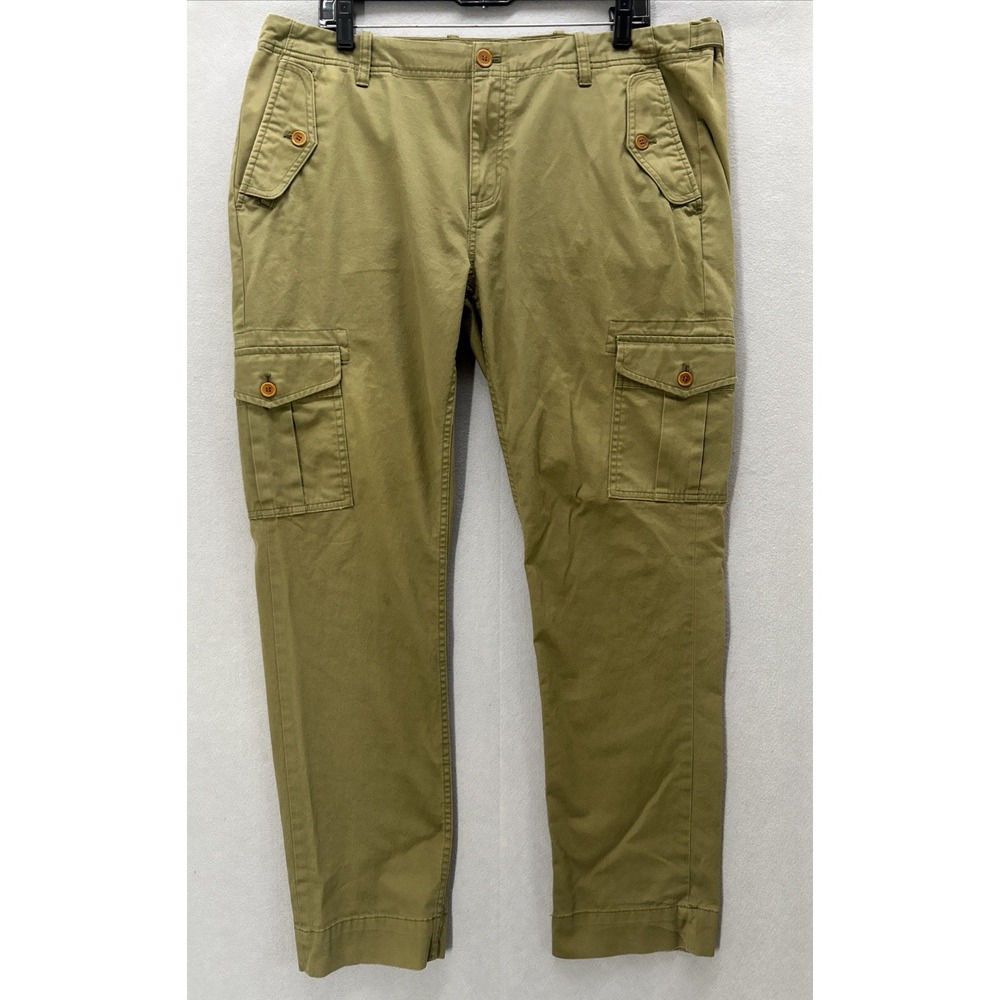 Brooks Brothers Olive Green Washed Cotton Stretch Cargo Pants 38 x 30 Tapered